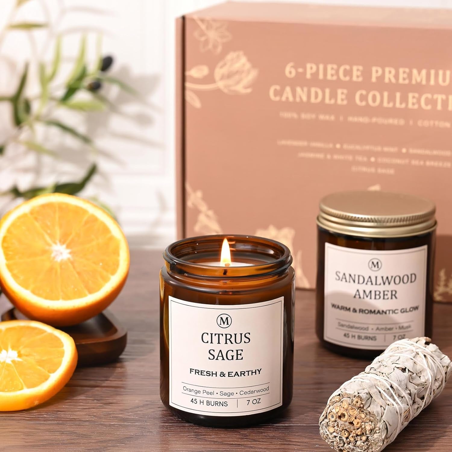 6-Pack Scented Soy Candle Set – Lavender Vanilla, Eucalyptus, Sandalwood, Jasmine & White Tea, Coconut, Sage | Natural Soy Wax Spring Summer Aromatherapy Candles for Home, Vacation, Relaxation & Spa