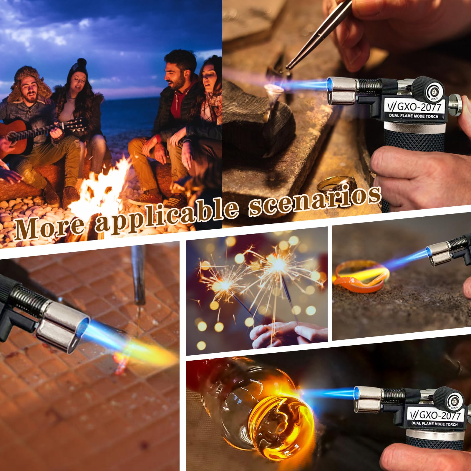 Butane Torch Lighter, Dual Flame Mode, Refillable, Adjustable Flame