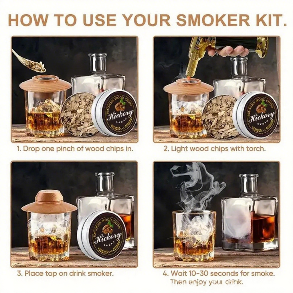 Cocktail Smoking Wood Chips 6 Types of Smoked Wood Flavors Bourbon Whiskey Gift for Father/Husband/Men