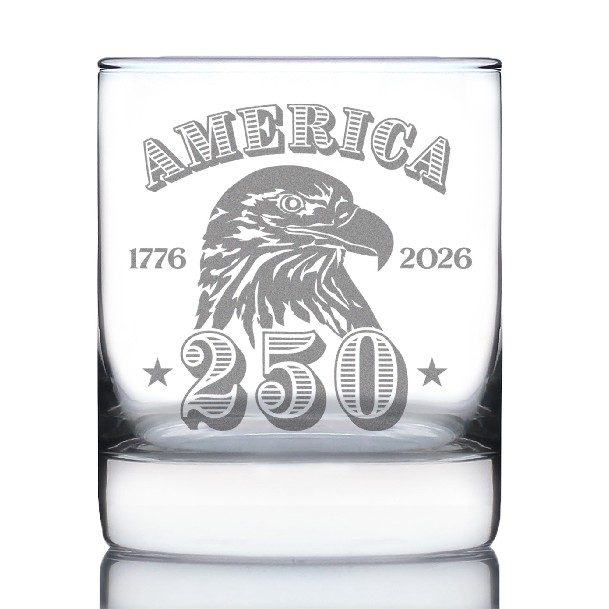 America's 250th Anniversary Engraved Rocks Glass Celebrate America's Birth Weighted Whiskey Glasses - 10.25 oz