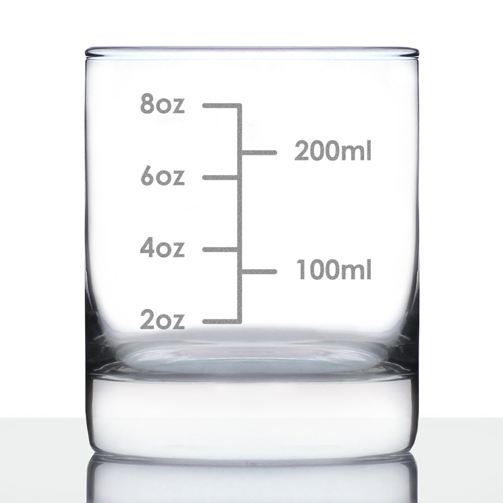 Cocktail Measuring Cup - Whiskey Rocks Glass - Engraved Measurement Lines for Bartender & Portion Control - Ounces and Metric - 10.25 oz Glasses